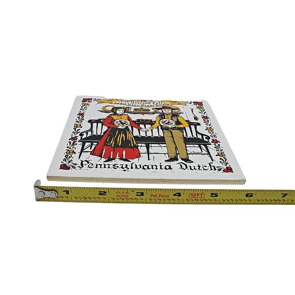 Designed Tiles NY Pennsylvania Dutch Cooking Couple Decorative Tile Trivet MCM - Picture 3 of 9